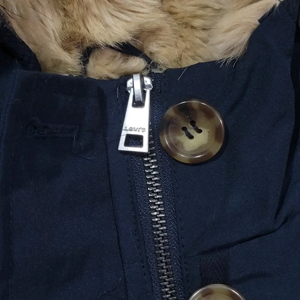 Levis Womens Faux Fur Lined Hooded Parka Jacket Navy Sz XL - Picture 4 of 10